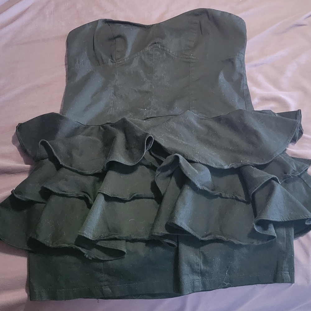 Black Strapless Ruffle Dress